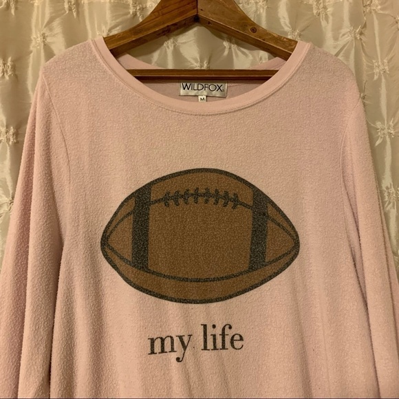 WILDFOX Football My Life Sweatshirt Pullover Baggy Beach Jumper Pale Pink - Picture 3 of 11
